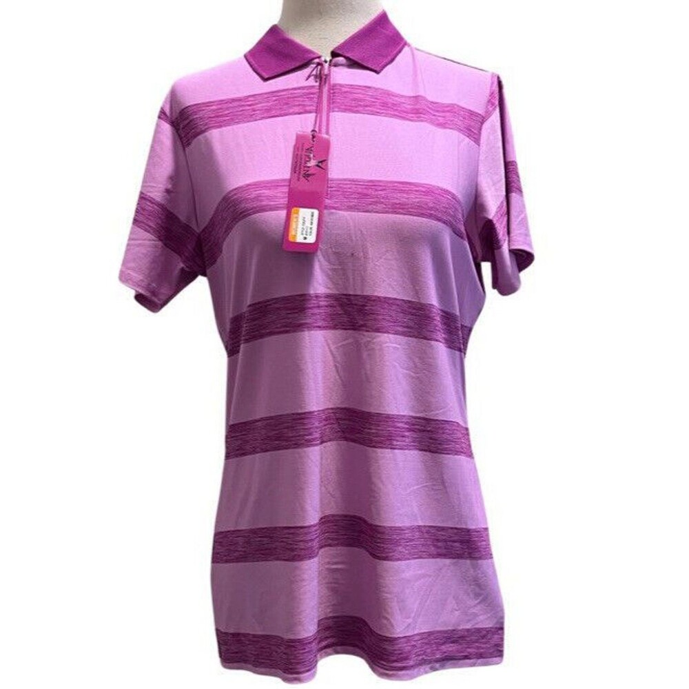 Antigua Womens 1/4 Zip Equity Desert Dry Polo Pink Purple Striped Size Medium